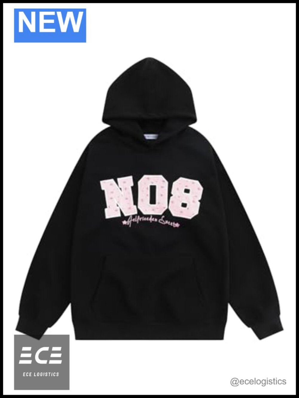 Oversized Graphic Hoodie Embroidered Floral Number Print Pullover Sweatshirt
